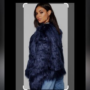 Boohoo Faux Fur Coat Navy Blue